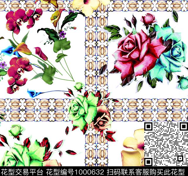 数码华亿平台围巾手绘花卉数码印花华亿平台下载（图片编号: 1000632） - 瓦栏（Walan）