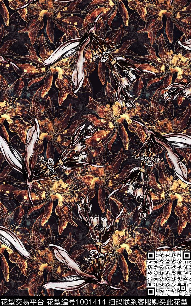 民族风抽象花卉数码印花华亿平台下载（图片编号: 1001414） - 瓦栏（Walan）
