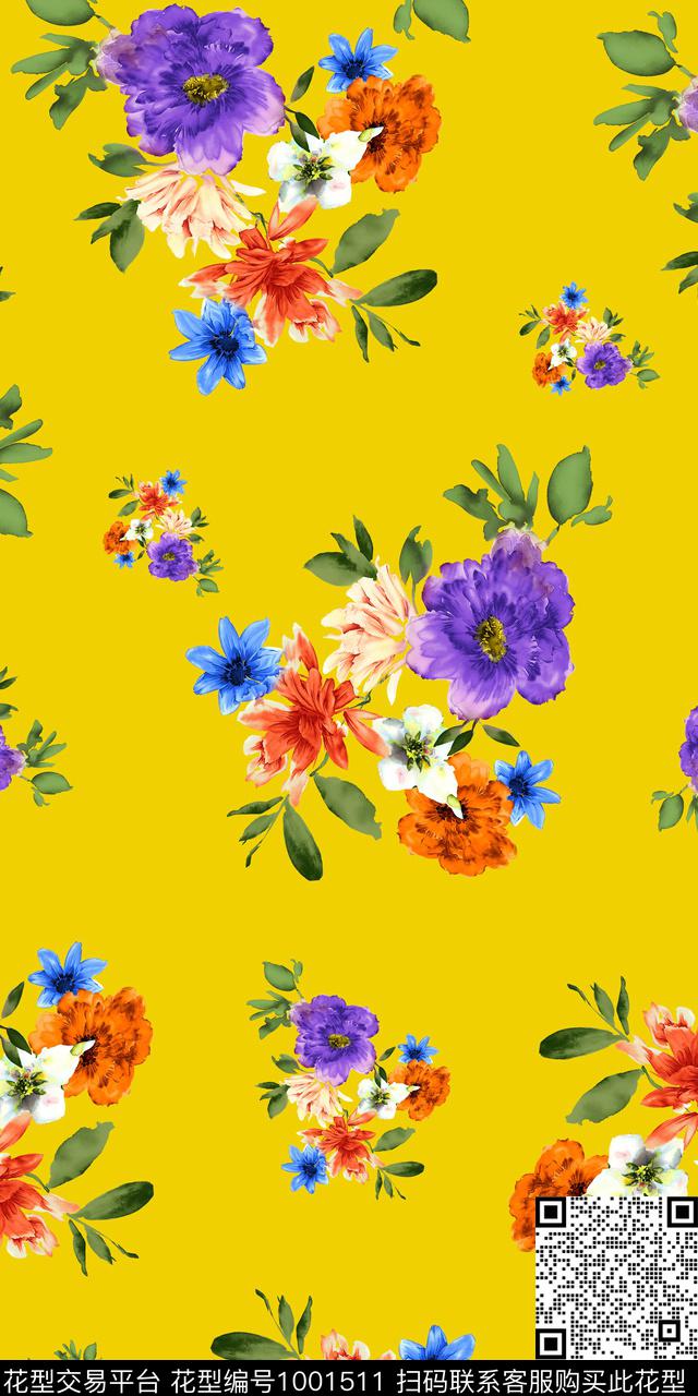 数码华亿平台小碎花水彩花卉数码印花华亿平台下载（图片编号: 1001511） - 瓦栏（Walan）