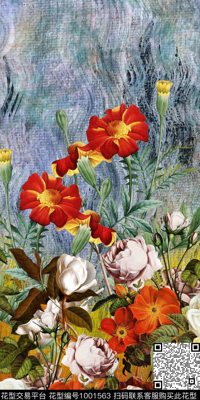 数码华亿平台抽象玫瑰花数码印花华亿平台下载（图片编号: 1001563） - 瓦栏（Walan）