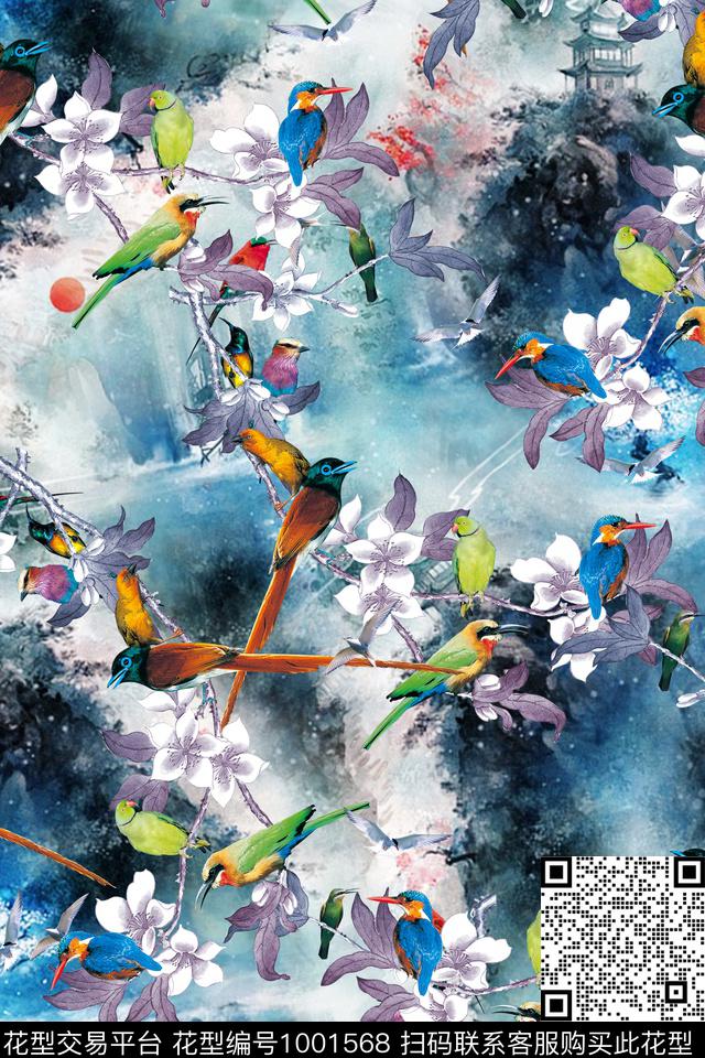 鸟数码华亿平台花卉数码印花华亿平台下载（图片编号: 1001568） - 瓦栏（Walan）