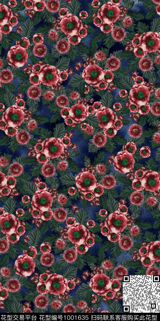 数码华亿平台手绘花卉女装数码印花华亿平台下载（图片编号: 1001635） - 瓦栏（Walan）