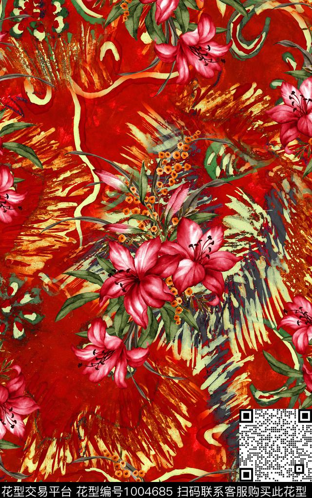 民族风抽象花卉数码印花华亿平台下载（图片编号: 1004685） - 瓦栏（Walan）
