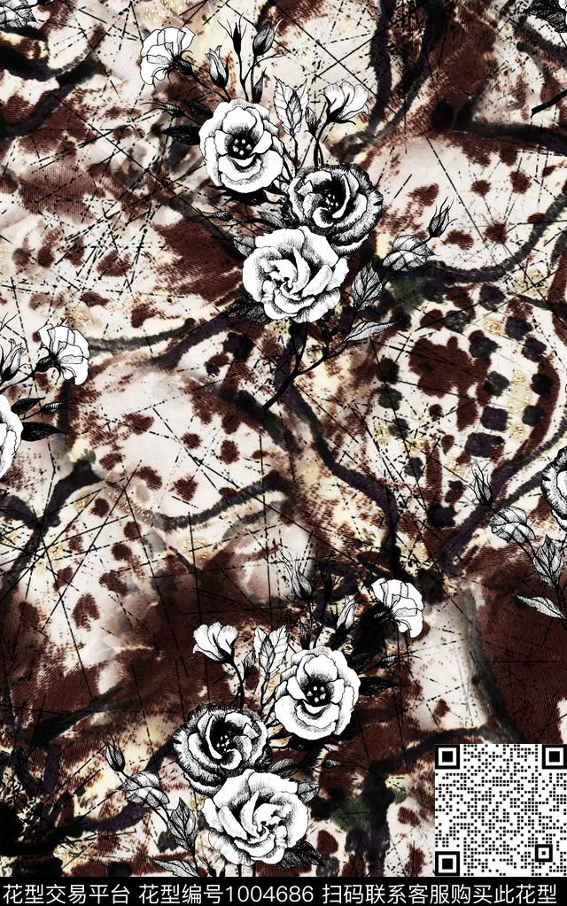 民族风抽象花卉数码印花华亿平台下载（图片编号: 1004686） - 瓦栏（Walan）