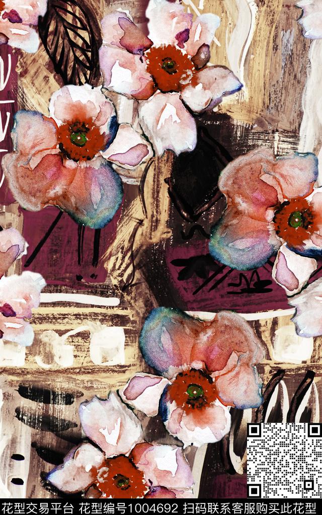 民族风抽象花卉数码印花华亿平台下载（图片编号: 1004692） - 瓦栏（Walan）