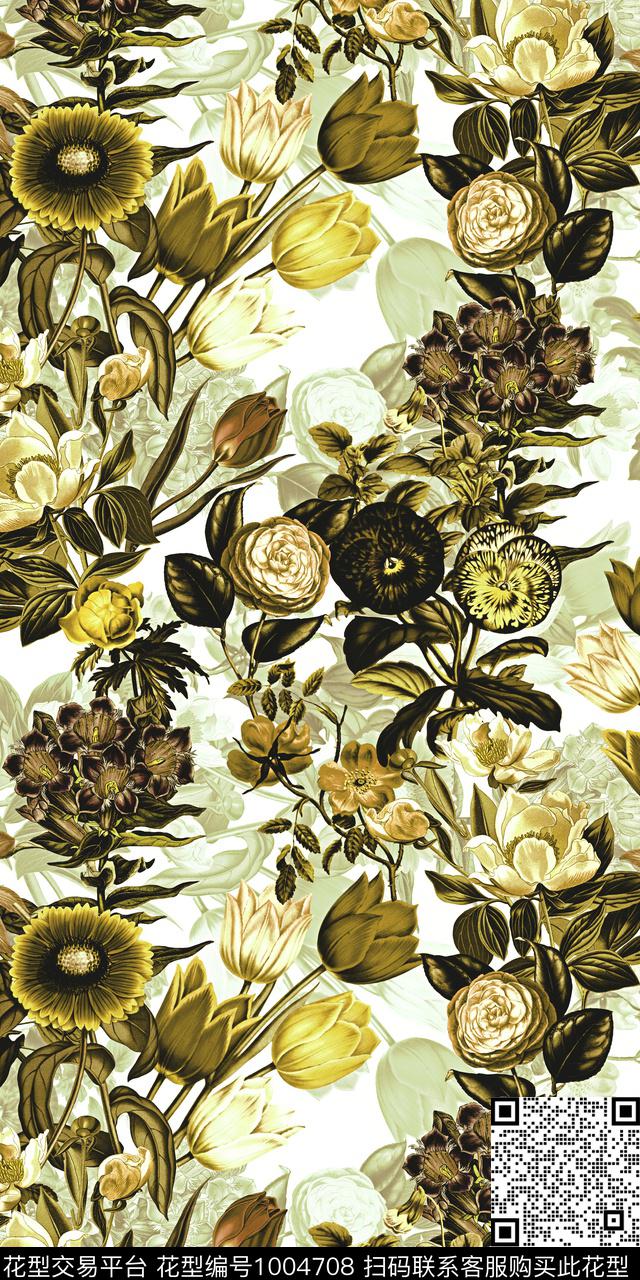 连衣裙花卉复古数码印花华亿平台下载（图片编号: 1004708） - 瓦栏（Walan）