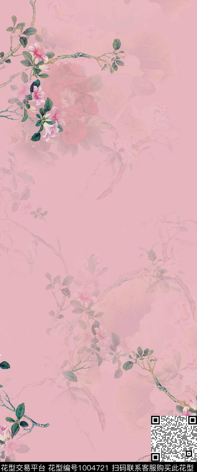 植物花卉清爽底花卉数码印花华亿平台下载（图片编号: 1004721） - 瓦栏（Walan）