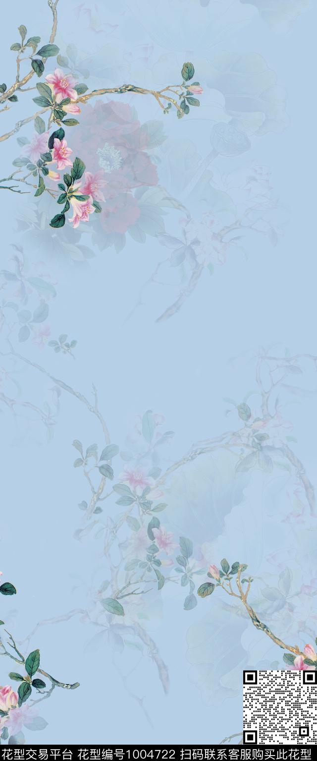 植物花卉清爽底花卉数码印花华亿平台下载（图片编号: 1004722） - 瓦栏（Walan）