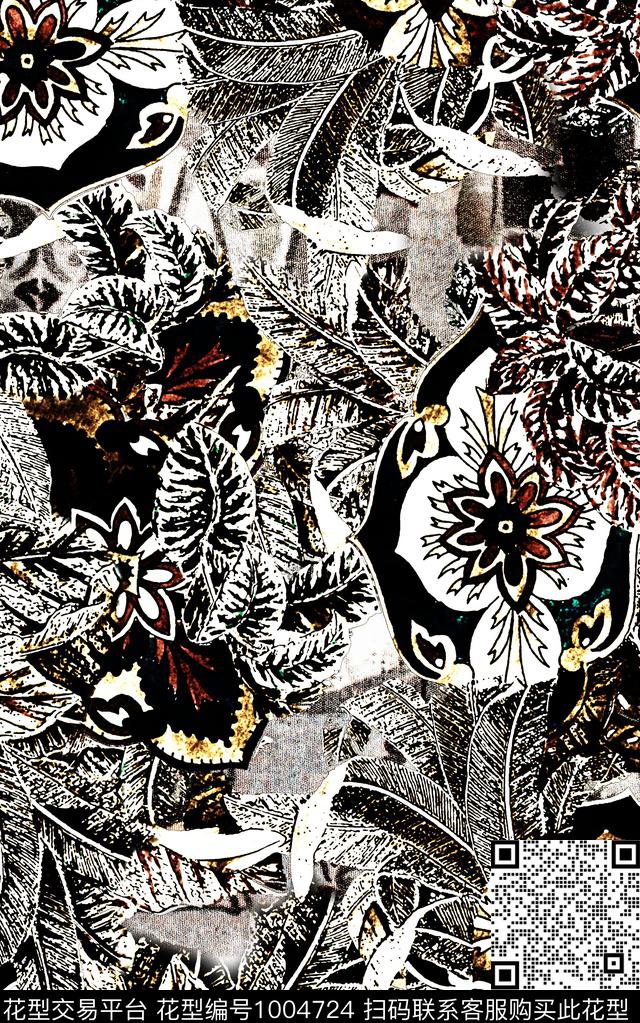 民族风抽象花卉数码印花华亿平台下载（图片编号: 1004724） - 瓦栏（Walan）