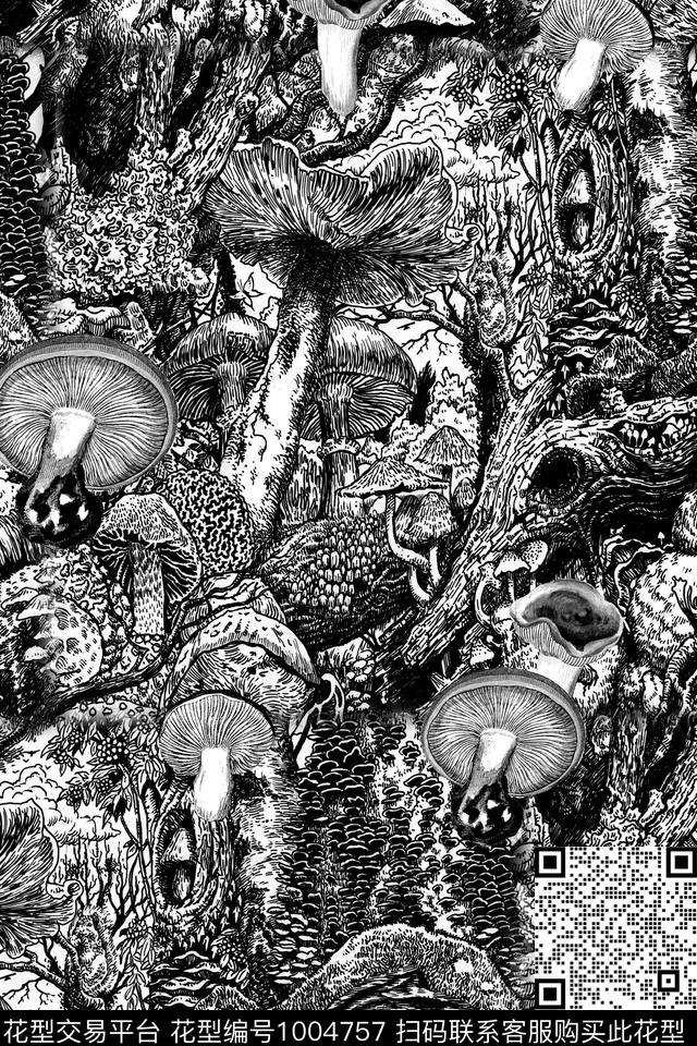 肌理抽象黑白华亿平台数码印花华亿平台下载（图片编号: 1004757） - 瓦栏（Walan）