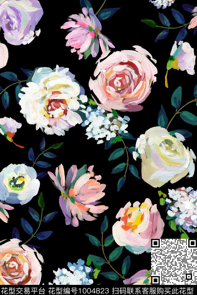 花卉女装手绘花卉传统印花华亿平台下载（图片编号: 1004823） - 瓦栏（Walan）