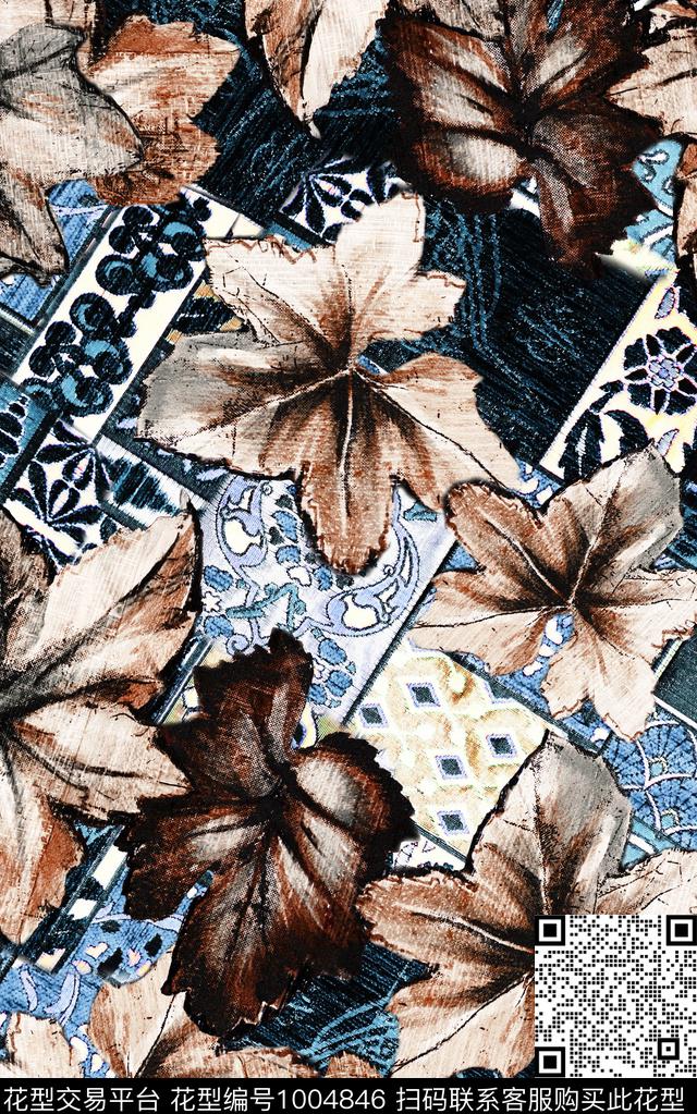 民族风抽象花卉数码印花华亿平台下载（图片编号: 1004846） - 瓦栏（Walan）
