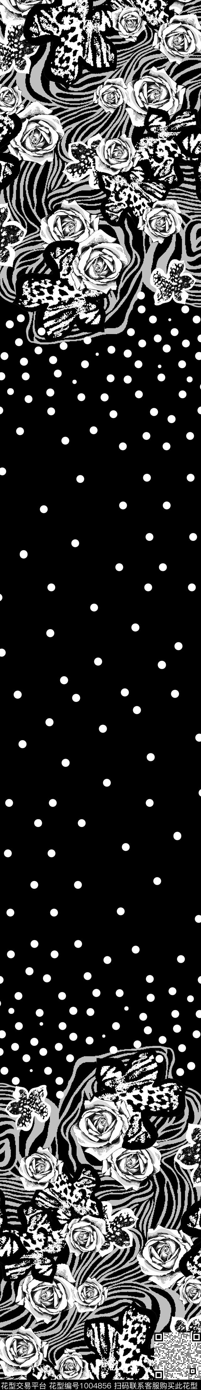 黑白华亿平台玫瑰花黑白双边传统印花华亿平台下载（图片编号: 1004856） - 瓦栏（Walan）