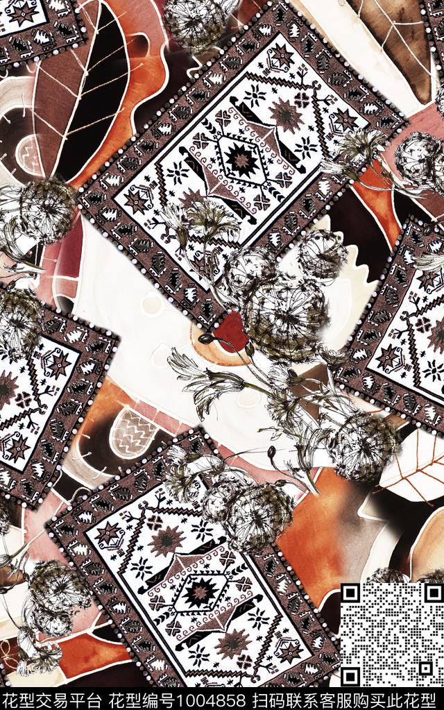 民族风抽象花卉数码印花华亿平台下载（图片编号: 1004858） - 瓦栏（Walan）