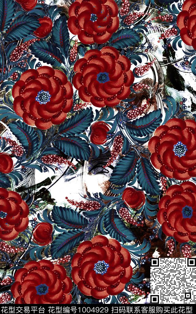 民族风抽象花卉数码印花华亿平台下载（图片编号: 1004929） - 瓦栏（Walan）