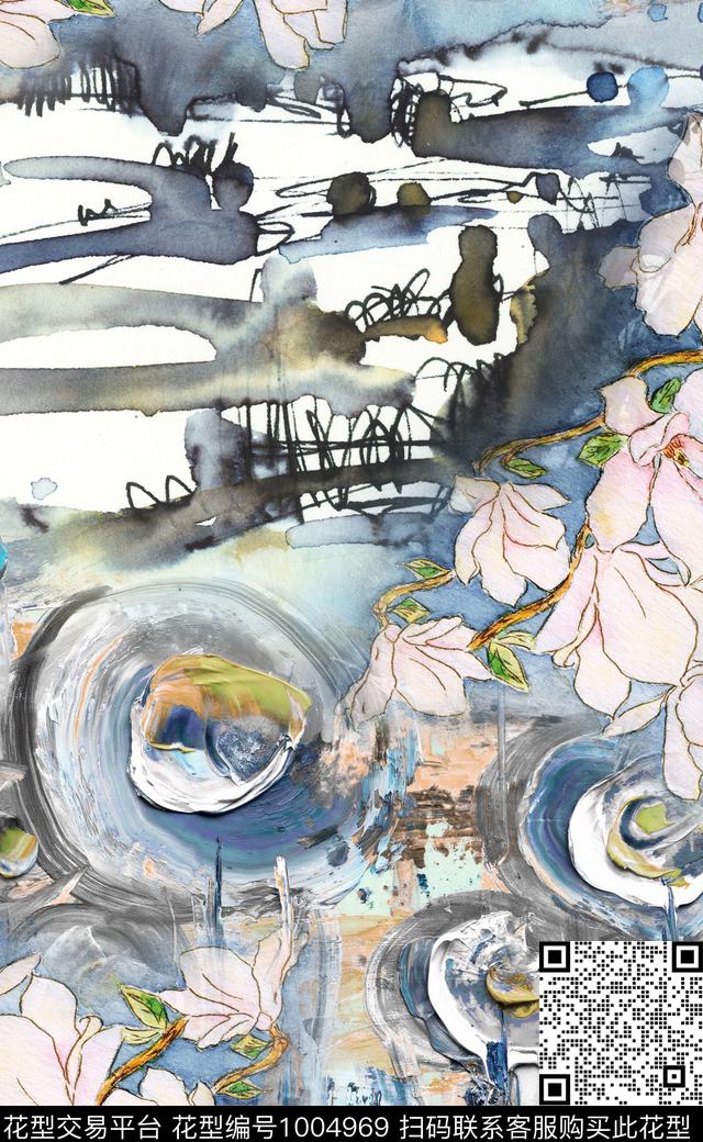 数码华亿平台定位花水墨风数码印花华亿平台下载（图片编号: 1004969） - 瓦栏（Walan）