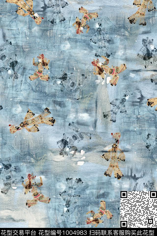 皮影趣味肌理数码印花华亿平台下载（图片编号: 1004983） - 瓦栏（Walan）