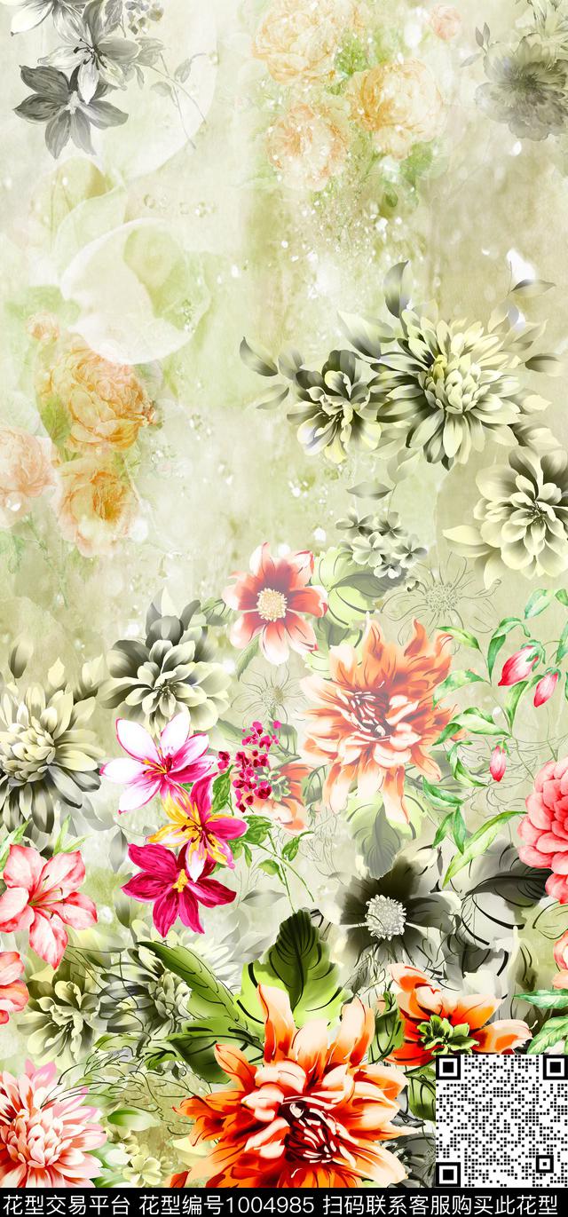 水彩花卉手绘花卉抽象渐变数码印花华亿平台下载（图片编号: 1004985） - 瓦栏（Walan）