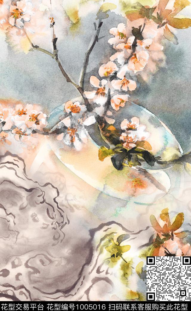 数码华亿平台定位花水墨风数码印花华亿平台下载（图片编号: 1005016） - 瓦栏（Walan）