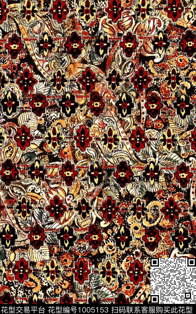 民族风抽象花卉数码印花华亿平台下载（图片编号: 1005153） - 瓦栏（Walan）