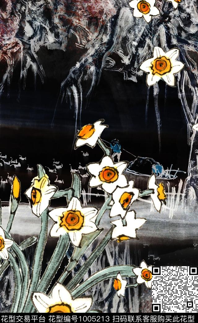 数码华亿平台定位花水墨风数码印花华亿平台下载（图片编号: 1005213） - 瓦栏（Walan）