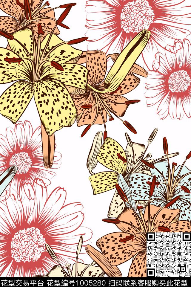田园花卉女装数码印花华亿平台下载（图片编号: 1005280） - 瓦栏（Walan）