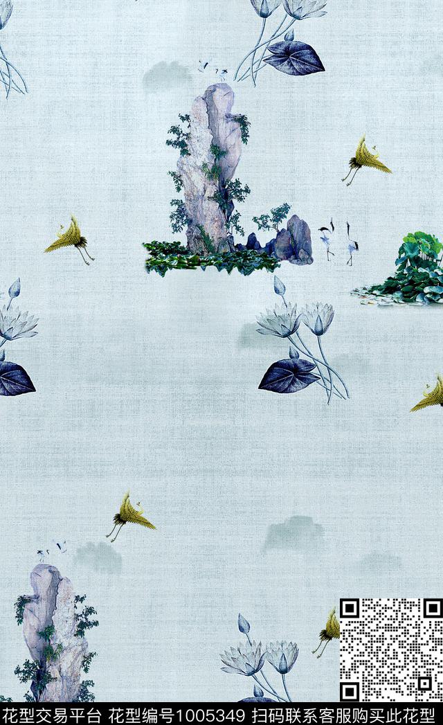 仙鹤女装中国风数码印花华亿平台下载（图片编号: 1005349） - 瓦栏（Walan）