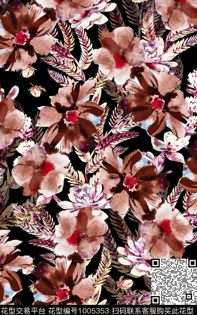 民族风抽象花卉数码印花华亿平台下载（图片编号: 1005353） - 瓦栏（Walan）