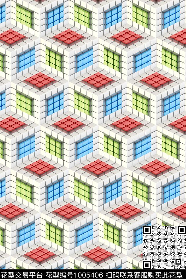 几何男装魔方趣味数码印花华亿平台下载（图片编号: 1005406） - 瓦栏（Walan）