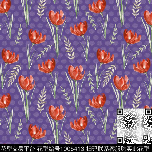 水彩花卉花卉女装数码印花华亿平台下载（图片编号: 1005413） - 瓦栏（Walan）