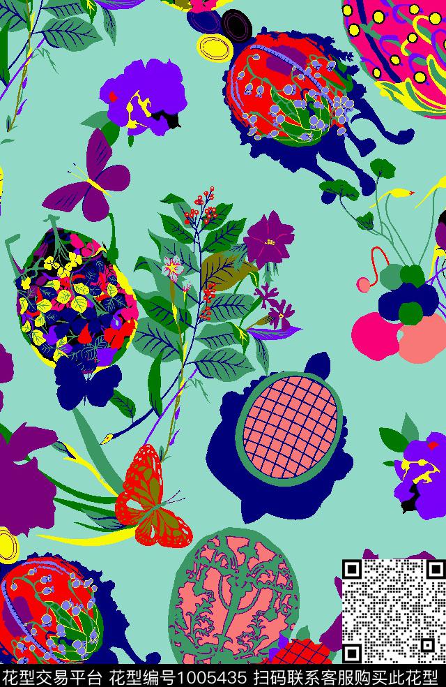 女装珠宝宝石花卉蝴蝶传统印花华亿平台下载（图片编号: 1005435） - 瓦栏（Walan）