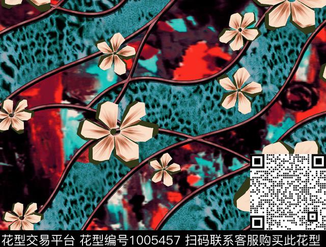 数码华亿平台手绘花卉女装数码印花华亿平台下载（图片编号: 1005457） - 瓦栏（Walan）