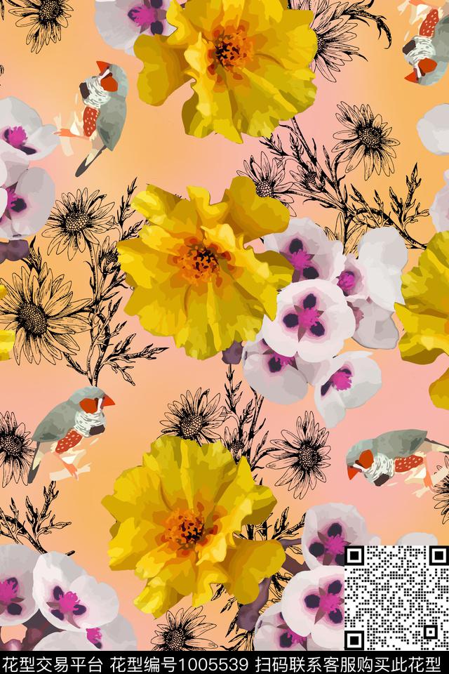 动物花卉鸟花卉数码印花华亿平台下载（图片编号: 1005539） - 瓦栏（Walan）