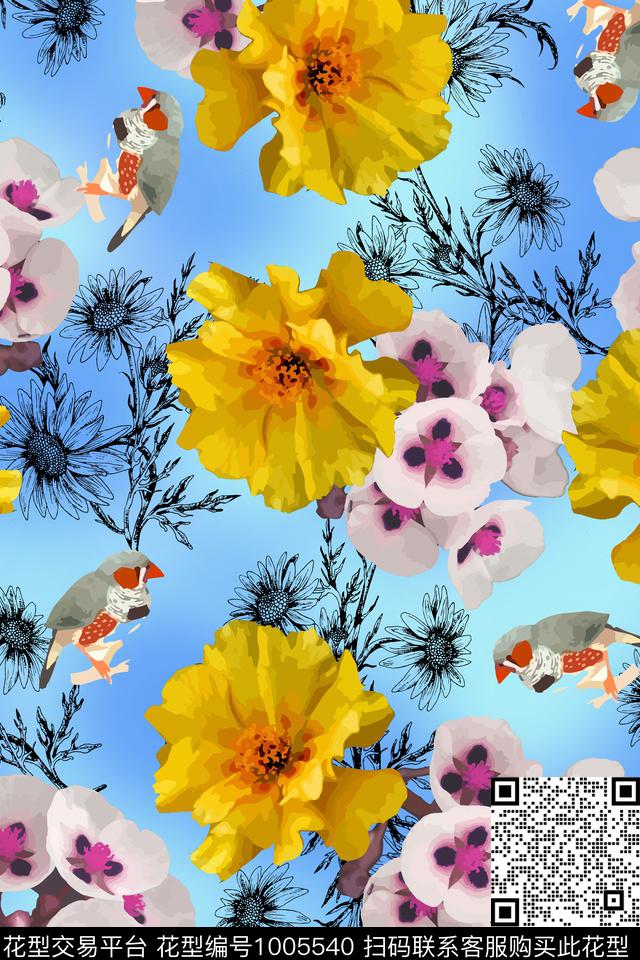 动物花卉鸟花卉数码印花华亿平台下载（图片编号: 1005540） - 瓦栏（Walan）