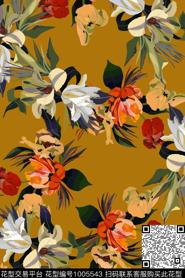花卉女装大牌风数码印花华亿平台下载（图片编号: 1005543） - 瓦栏（Walan）