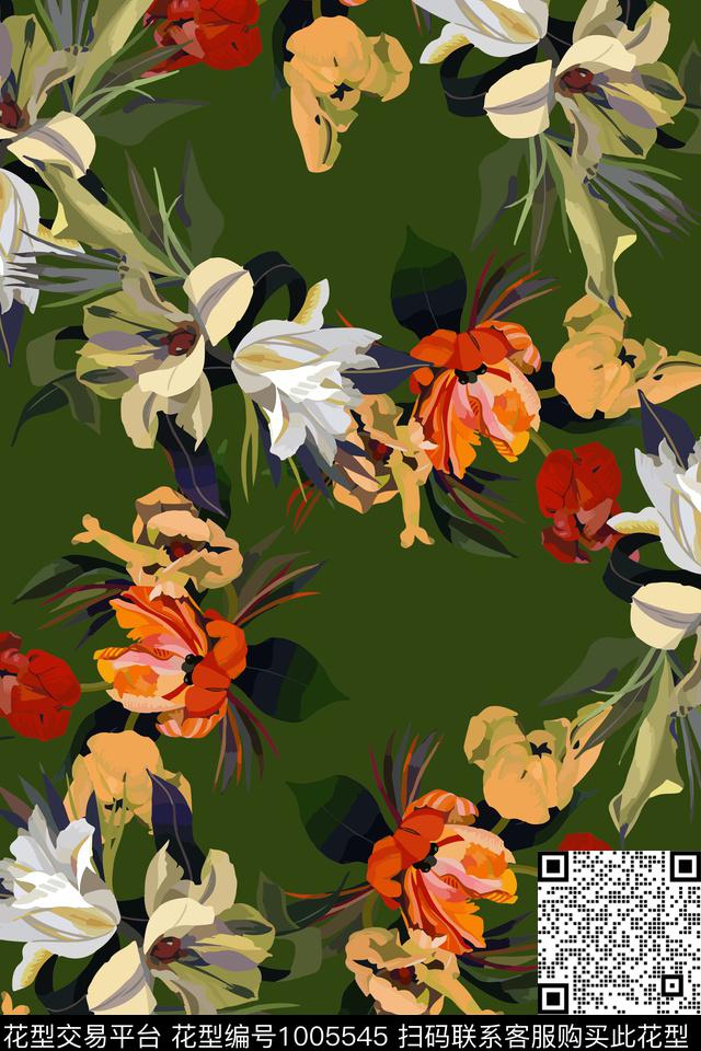 花卉女装大牌风数码印花华亿平台下载（图片编号: 1005545） - 瓦栏（Walan）