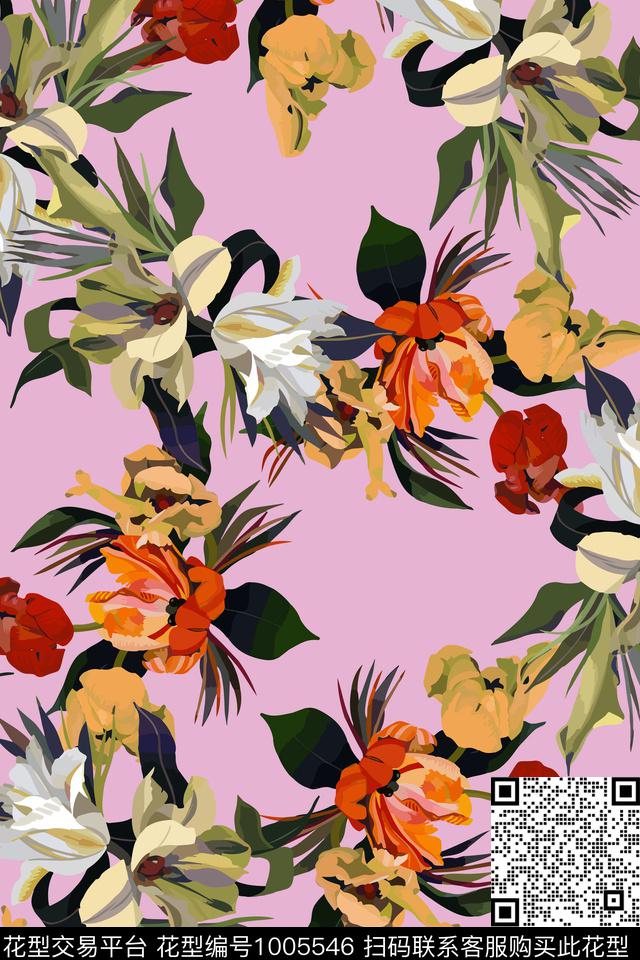 花卉女装大牌风数码印花华亿平台下载（图片编号: 1005546） - 瓦栏（Walan）