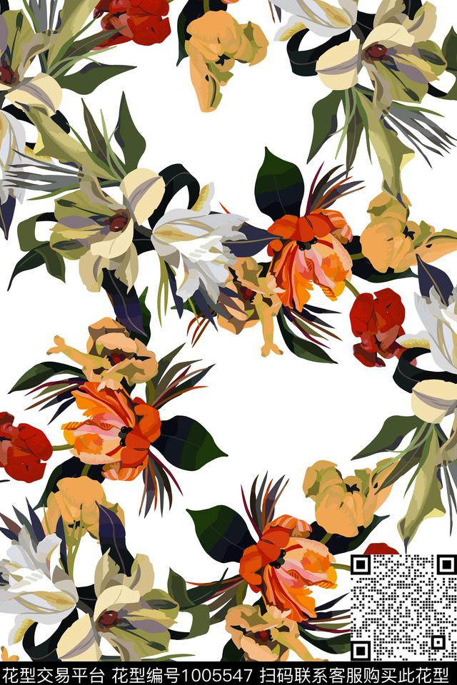 花卉女装大牌风数码印花华亿平台下载（图片编号: 1005547） - 瓦栏（Walan）