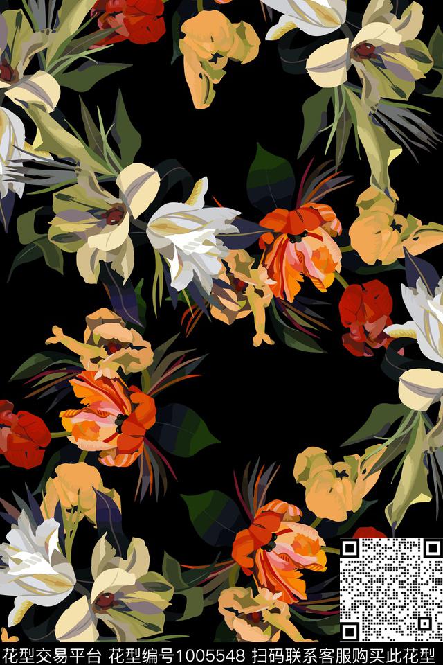 花卉女装大牌风数码印花华亿平台下载（图片编号: 1005548） - 瓦栏（Walan）