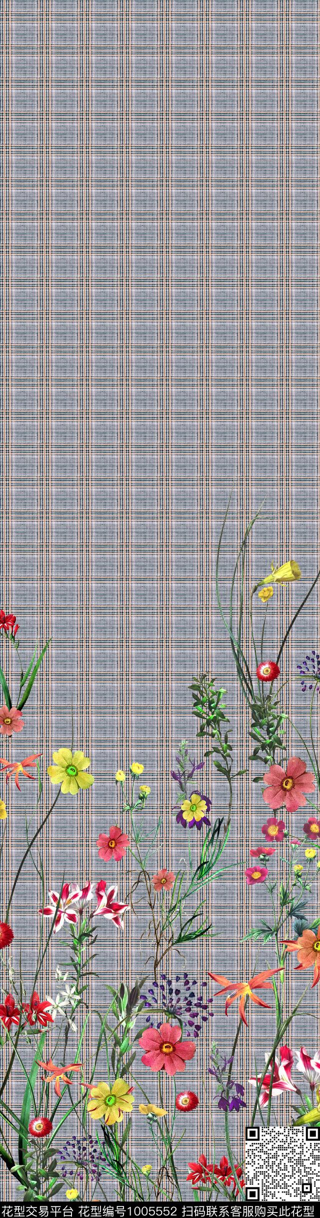 花卉定位花格子数码印花华亿平台下载（图片编号: 1005552） - 瓦栏（Walan）