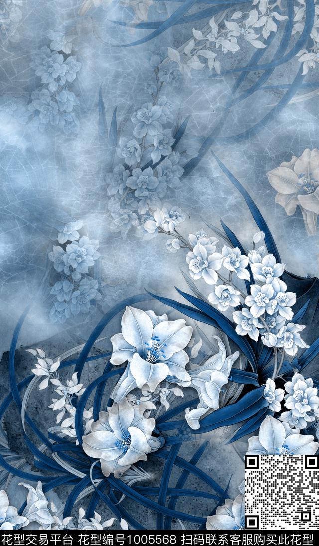 兰花中国风定位花中国风数码印花华亿平台下载（图片编号: 1005568） - 瓦栏（Walan）