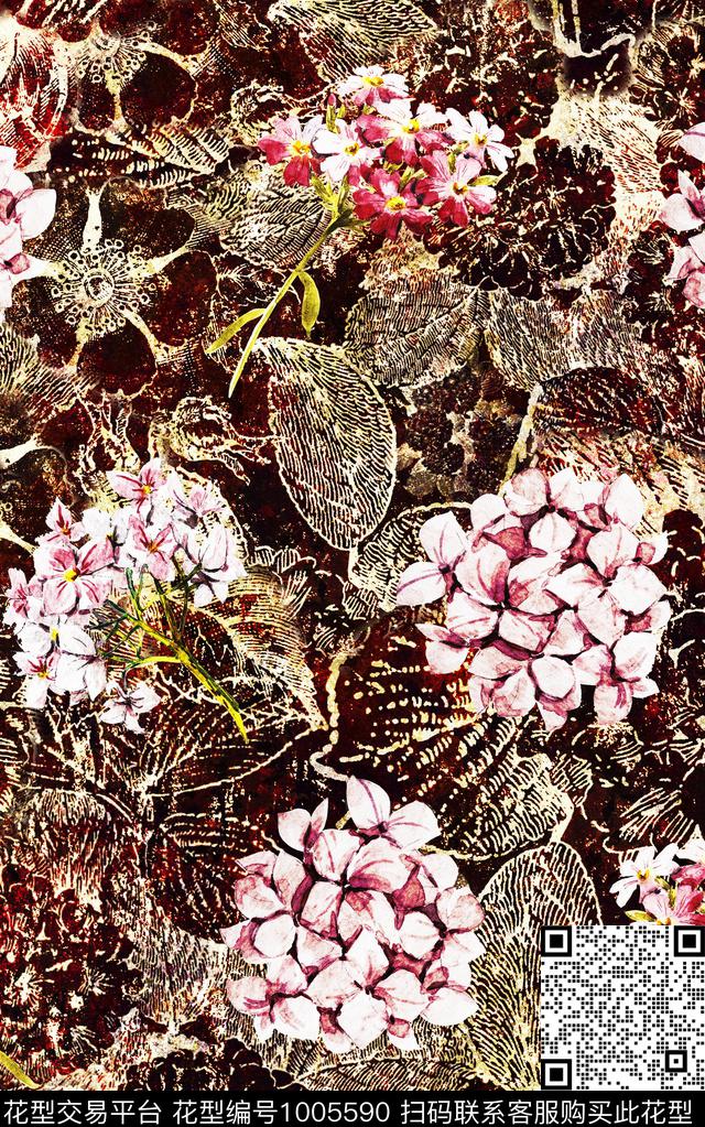 民族风抽象花卉数码印花华亿平台下载（图片编号: 1005590） - 瓦栏（Walan）