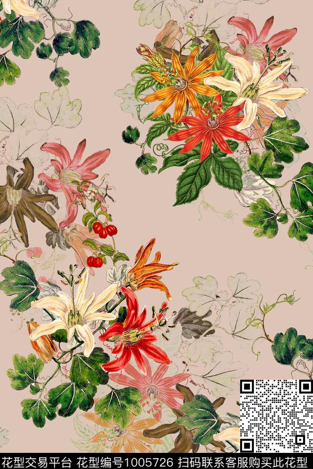 水彩花卉手绘花卉年轻女性数码印花华亿平台下载（图片编号: 1005726） - 瓦栏（Walan）