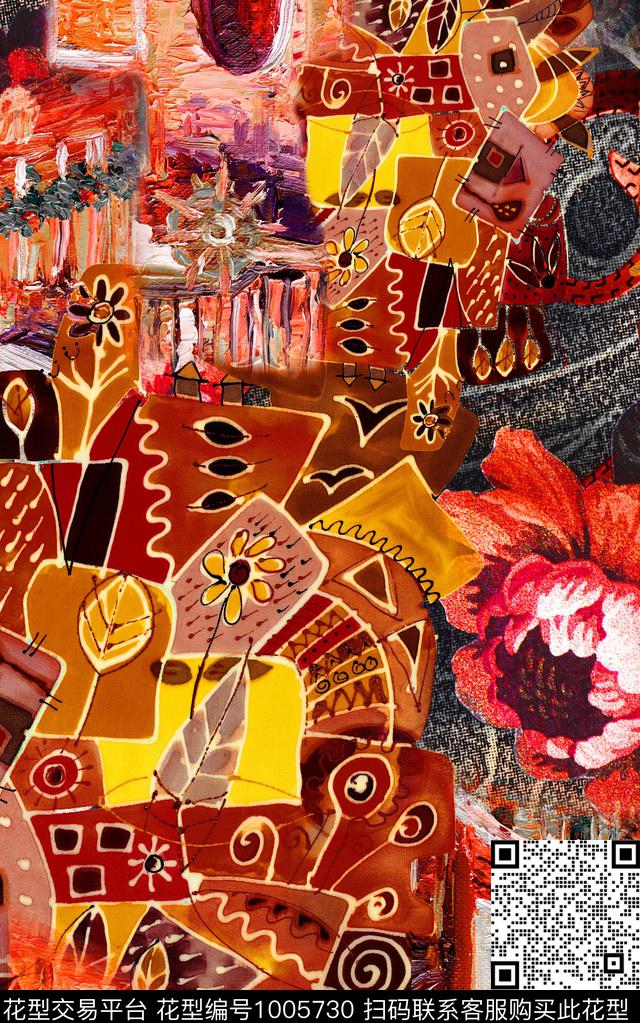 数码华亿平台民族风油画华亿平台数码印花华亿平台下载（图片编号: 1005730） - 瓦栏（Walan）