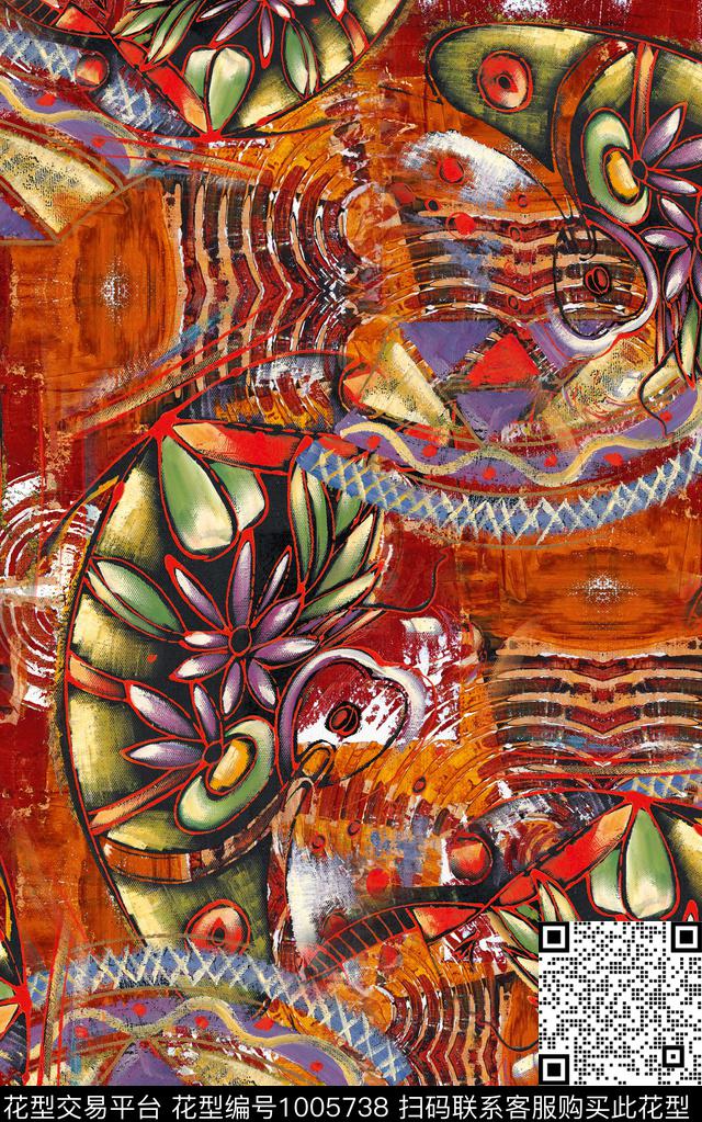 数码华亿平台民族风油画华亿平台数码印花华亿平台下载（图片编号: 1005738） - 瓦栏（Walan）