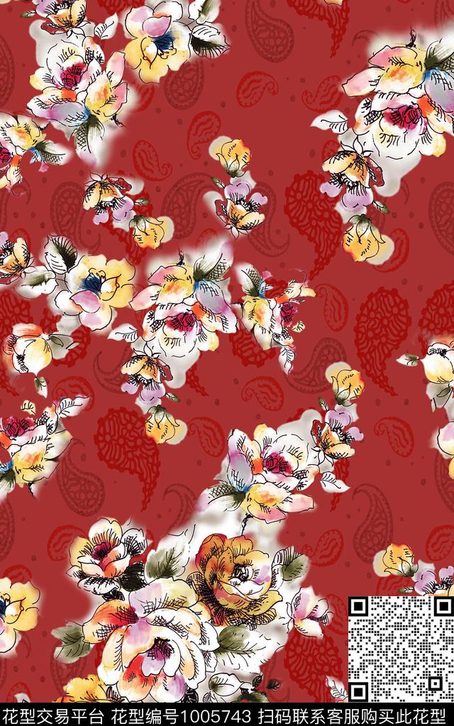 小碎花花卉水彩花卉数码印花华亿平台下载（图片编号: 1005743） - 瓦栏（Walan）