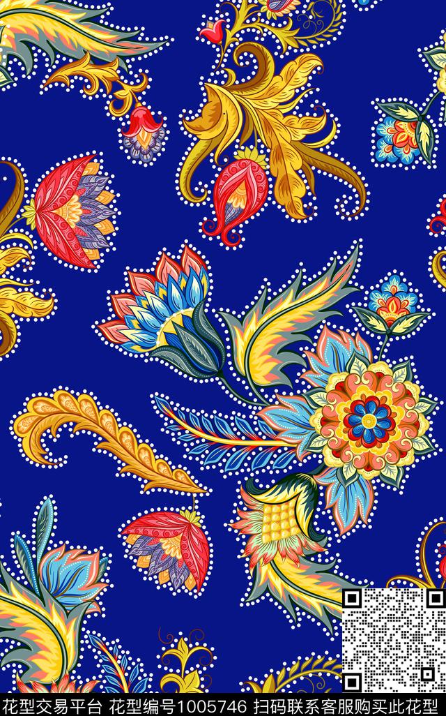 花卉花纹民族风数码印花华亿平台下载（图片编号: 1005746） - 瓦栏（Walan）