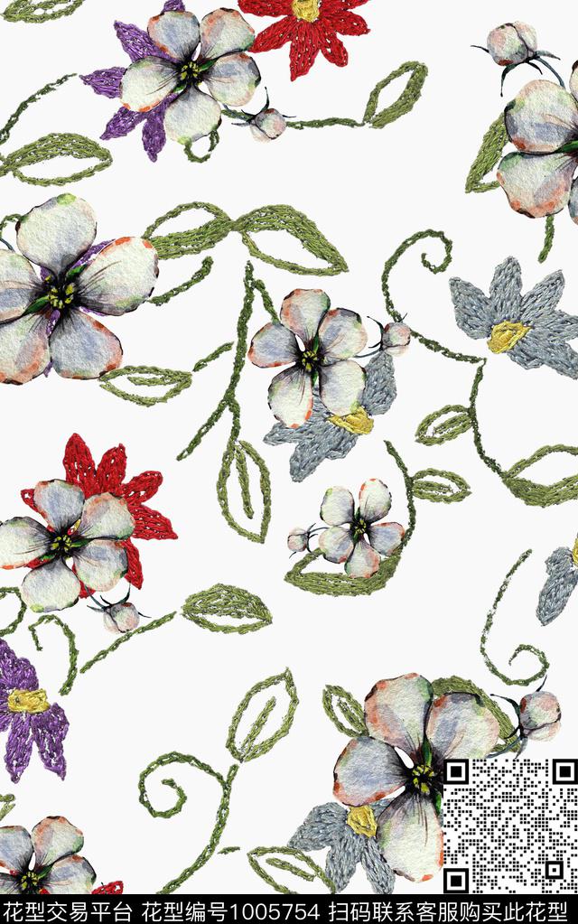 小碎花花卉水彩花卉数码印花华亿平台下载（图片编号: 1005754） - 瓦栏（Walan）