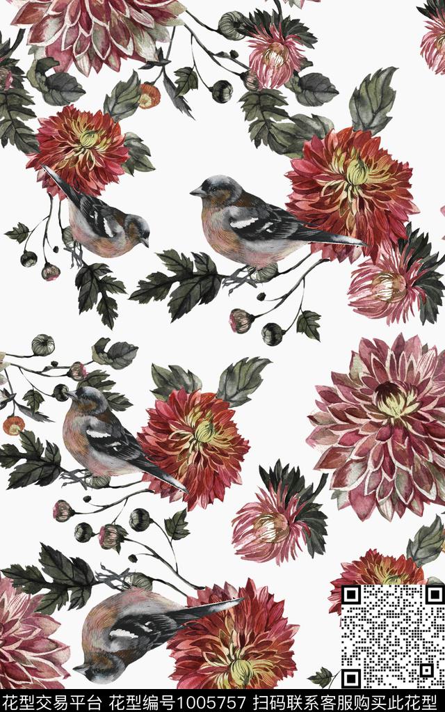 数码华亿平台水彩花卉数码印花华亿平台下载（图片编号: 1005757） - 瓦栏（Walan）