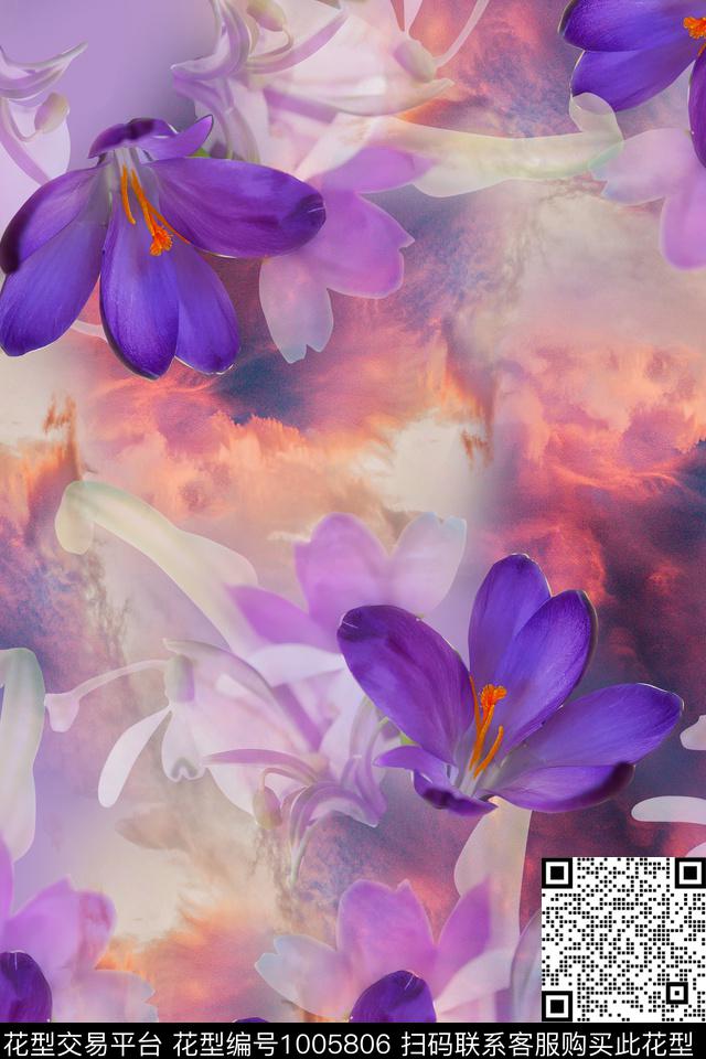数码华亿平台朦胧花卉女装数码印花华亿平台下载（图片编号: 1005806） - 瓦栏（Walan）